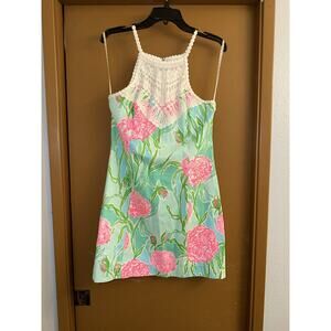 NWOT Lilly Pulitzer Pearl Halter Lace Shift Short Dress 10 Floral Poolside Blue